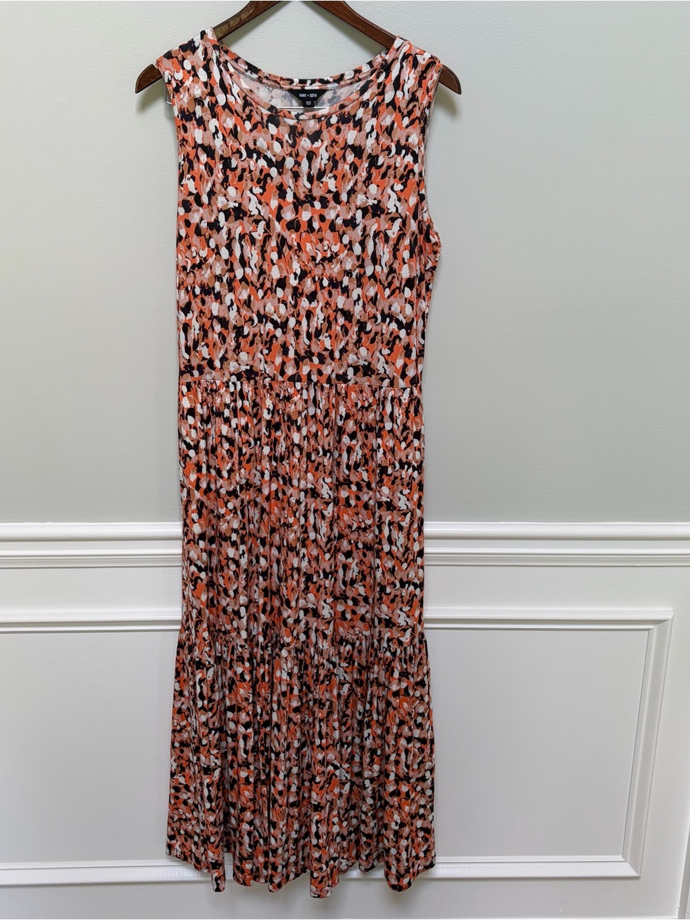 Saint + Sofia Euc Rayon Jersey Orange/Black Maxi Dress Size 6 — image 3 of 7